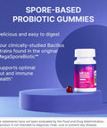 Microbiome Labs Spore Based Probiotic Gummies for Women, Men & Children - MegaSporeBiotic Gummies - 4 Bacillus Probiotics for Digestive Health & Microbiome Support - Berry Flavor (60 Gummies)