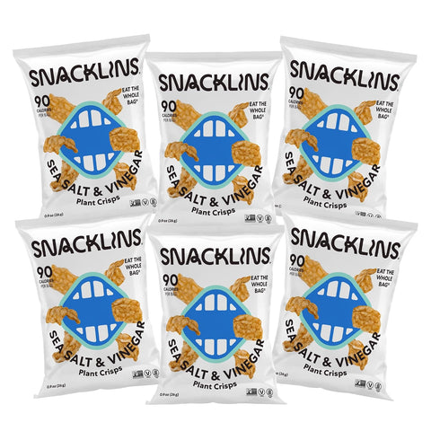 SNACKLINS Plant Based Crisps SEA SALT & VINEGAR - Gluten Free, Grain Free, 100% Kosher, Vegan Healthy Snacks, Crunchy Puffed Snack, Only 100 Calories Per Bag - .9oz (Case of 12)