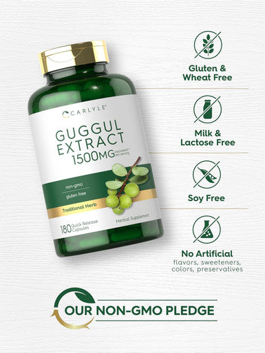 Carlyle Guggul Extract 1500mg | 180 Capsules | Guggulsterone Supplement | Non-GMO and Gluten