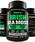 VitaRaw Organic Irish Sea Moss Capsules 2400 mg Burdock Root and Bladderwrack Powder Real Seamoss Pills for Immune Support Joint and Gut Health Help Raw Sea Moss Advanced Herbal Supplement