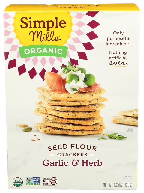 Simple Mills Organic Seed Crackers, Original, Gluten Free, Flax Seed, Sunflower Seeds, Corn Free, Low-Calorie Snacks, Plant Based, Nutrient Dense, 4.25oz, 3 Count