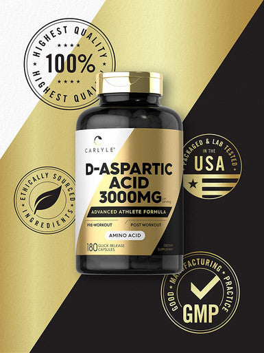Carlyle D Aspartic Acid Capsules (Daa) | 3000Mg | 180 Count | Non-Gmo, Gluten Free Supplement | Advanced Athlete Formula