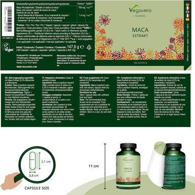 Maca Root VegaveroÃƒâ€šÃ‚Â® | 4200 mg Peruvian Maca Extract | NO Additives | 180 Vegan Capsules