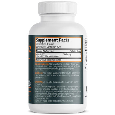 Bronson Vitamin K2 Mk-7 100 Mcg, K2 As Mk7 Menaquinone, Bone Support Non-Gmo, 120 Tablets