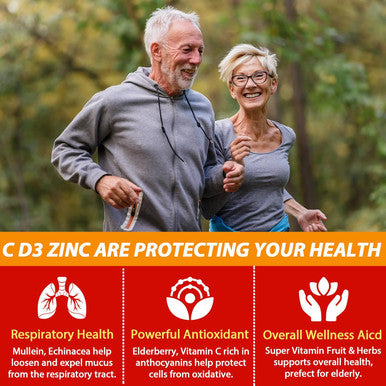 Sugar Vitamin C + D3 + Zinc Gummies For Adults 50 +, 9 In 1 Immune Defense Supplement With D3 5000Iu, Elderberry, Echinacea, Mullein Leaf For Boost Immunity, Power Antioxidant, Vegan (Pack Of 2)