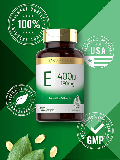 Carlyle Vitamin E Softgel Capsules 400 IU | 180mg | 300 Count | Non-GMO and Gluten Formula