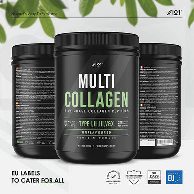 Multi Collagen Protein Powder (400g) - Types I, II, III, V & X - Hydrolyzed Grass Fed Bovine, Wild Caught Fish, & -Range Chicken & Eggshell Collagen. Non-GMO, Halal.