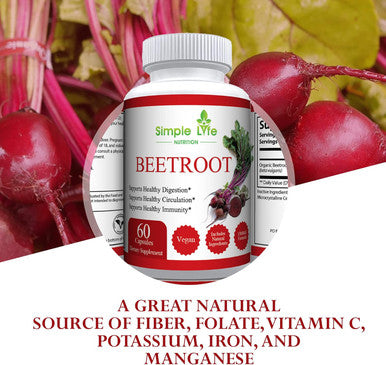 Organic Beet Root Powder Capsules - Nitric Oxide Booster For Men & Women - Organic Non-Gmo Gluten Vegan Beets - 60Ct