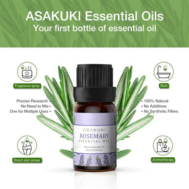 Asakuki Rosemary Essential Oil, Natural Aromatherapy Oils For Diffuser, Humidifiers, Candle Making