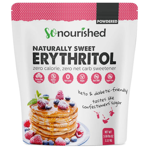 So Nourished Powdered Erythritol Sweetener - 1:1 Sugar Substitute, Keto - 0 Calorie, 0 Net Carb, Non-GMO (2.5 lbs / 40 oz)