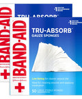 Band-Aid Brand First Aid Products Tru-Absorb Sterile Gauze Sponges For Cleaning And Cushioning Wounds, Low-Lint Design, 4 Inches By 4 Inches, Twin Pack, 2 X 50 Count