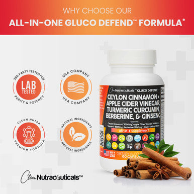 Ceylon Cinnamon 3000mg Turmeric 3000mg Apple Cider Vinegar 3000mg Ginseng 2000mg Berberine 1200mg Plus Bitter Melon Gymnema Milk Thistle Fenugreek Aloe Vera - 60 Caps