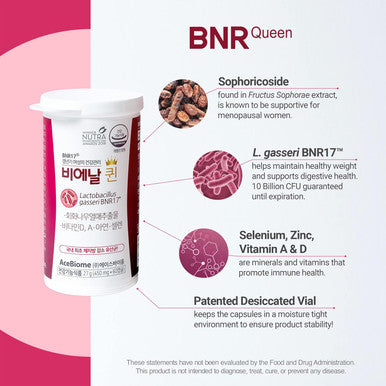Acebiome Bnr Queen Menopausal Support Probiotic for Women 10 Billion CFU d Lactobacillus gasseri BNR17 60Capsules