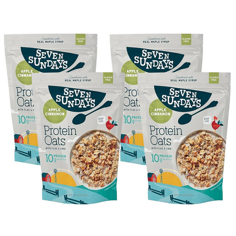 Seven Sundays Protein Oats, Maple Almond, 32 Oz Bag (Pack of 4), Gluten Free, 11g Upcycled Protein, Enjoy Warm, Cool or as Overnight Oats