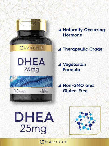 Carlyle DHEA 25mg Supplement 180 Vegetarian Tablets for Men and Women Non-GMO and Gluten