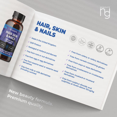 Newgate Labs Hair, Skin And Nails Growth 90 High Strength Tablets - Premium Supplement For Men & Women - With Marine Collagen Halal Made In The Uk