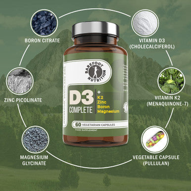 Barefoot Nutrition - Vitamin D3 Complete 4000 IU with Vitamin K2 MK-7 Magnesium Boron & Zinc Supplement High Strength Formula for Bone and Normal Health Function 60 Capsules