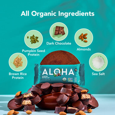 ALOHA Organic Plant Based Protein Bars - Almond Butter Cup - 12 Bars Vegan Low Sugar Gluten-Free Paleo Low Carb Non-GMO No Stevia No Erythritol