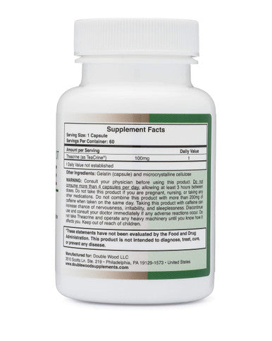 Theacrine (Teacrine) - Energy and Exercise Stamina Supplement - 100 Mg - 60 Capsules (Made and Third Party Tested in The USA) by Double Wood Supplements