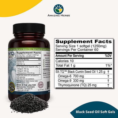 Amazing Herbs Premium Black Seed Oil, 60 Count ,Pack of 3
