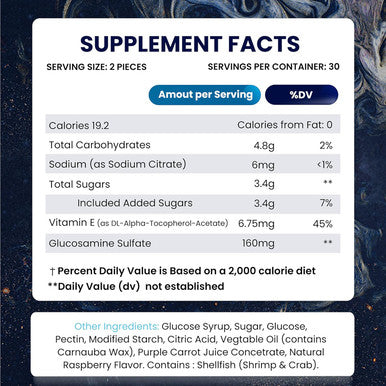 Built Nature Joint Support Gummies - Advanced Glucosamine Gummy Supplement With Vitamin E, High Potency Antioxidant & Inflammatory Response, Comfort For Back, Knees, Hands, Non Gmo, 60 Extended Delivery Gummies