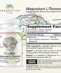 Magnesium L Threonate (Original Magtein Formula) - 2000 Mg 100 Vegan Capsules Non-Gmo Highly Absorptive Pure Supplement A Vitamin