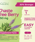 Purely Holistic Chasteberry Vitex Supplement 650Mg - 4 Month Supply 120 Vegan Capsules Agnus-Castus Chaste Tree Berry Capsules Supports Normal Hormone Balance For Women