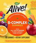 Natures Way Alive! B-Complex Gummies, Cellular Energy Support*, 8 B-Vitamins, Vegetarian, Mango Flavored, 60 Gummies