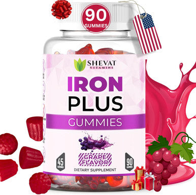 Family Iron Gummies For Women, Men & Kids- Chewable Iron Supplements For Women Anemia & Men - Kids Iron Gummies With Iron Vitamins For Women - Vegan,Gluten-Free(Grape Flavor) Immune Support - Usa Made