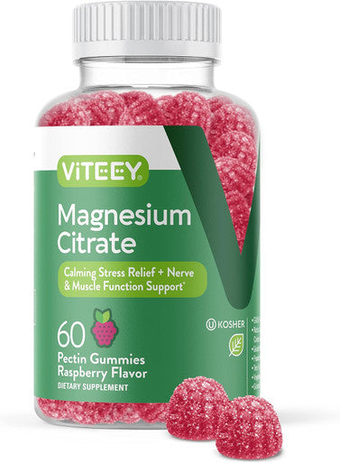Magnesium Citrate Gummies For Adults & Teens - 66Mg, Supports Calm Mood, Optimal Relaxation, Muscle Function - Vegetarian, Gelatin Free, Gmo - Tasty Chewable Raspberry Flavored Gummy