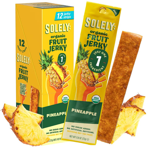 Solely - Organic Mango Fruit Jerky - 12 Individually Wrapped Fruit Strips - Fruit Leather Made from Dried Fruits - Healthy Snacks, Vegan - 0.8oz (23g)