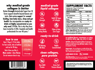 AminoSculpt Original Liquid Collagen Peptides 18,000,000 MCG for Hair, Skin, Nails, Paleo and Keto 30 Fl Oz Sugar-Free Tart Cherry by Health Direct