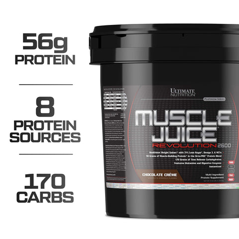 Ultimate Nutrition Muscle Juice 2600 Revolution Weight Gain Drink Mix - Mass Gainer Workout Powder Supplement For Lean Muscle Growth & Recovery With 56G Protein Blend - Chocolate 11.105Lb