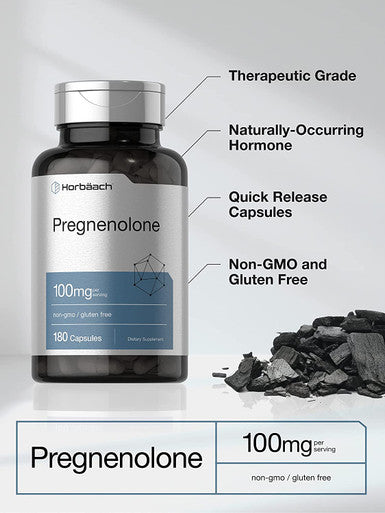 Pregnenolone 100mg | 180 Capsules | Hormone Support Supplement | Non-GMO, Gluten Free Supplement | by Horbaach