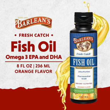 Barlean's Organic Oils Fresh Catch Fish Oil Orange Flavor 8-Ounce Bottle