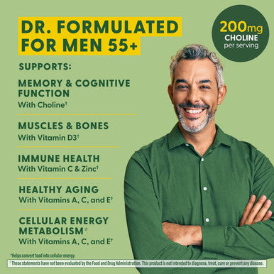 Megafood Men'S 55+ Advanced Multivitamin For Men - Doctor-Formulated -Choline, Vitamin D, Vitamin B12 Plus Real Food Brain Health Supplement For Adults & Immune Support - 60 Tabs (30 Servings)