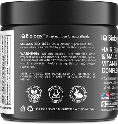 Biotin Supplement For Hair Growth - Biotin Vitamins & Keratin For Hair Loss & Thinning Hair - Hair Skin And Nails Vitamins For Women & Men - Healthy Hair Regrowth, Skin Glow & Nail Repair - 120 Pcs