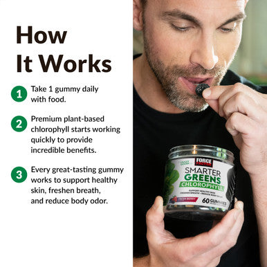 Force Factor Smarter Greens Chlorophyll Gummies to Support Skin Care, Clear Skin, and Healthy Skin, Fight Bad Breath, and Reduce Body Odor, Deodorant for Women and Men, Fresh Berry Flavor, 60 Gummies