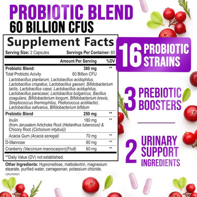 Nature'S Nutrition Probiotics for Women's Digestive Health 60 Billion CFU 16 Strains for Vaginal pH Gut Health & Immune Support Daily Probiotic Supplement for Feminine Health Gluten - 120 Capsules