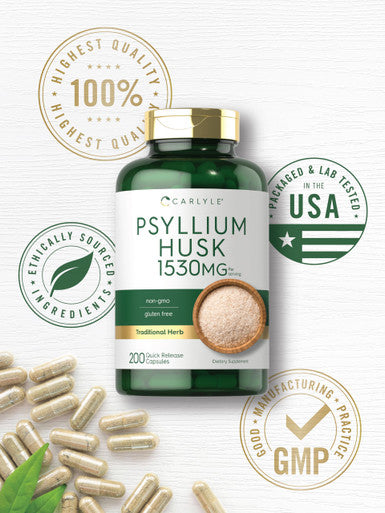 Carlyle Psyllium Husk Capsules 1530Mg | 200 Count | High Potency Fiber Supplement | Non-Gmo, Gluten Free