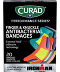 Curad Performance Series Ironman Fingertip and Knuckle Antibacterial Bandages Extreme Hold Adhesive Technology Fabric Bandages 20 Count (Pack of 1)