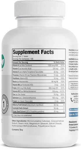 Bronson One Daily Vision Complete Eye Health Support Multivitamin Multimineral Supplement Formula, 180 Tablets