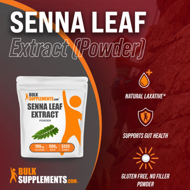 BulkSupplements Senna Leaf Extract - Herbal Laxatives, Sourced from Cassia Angustifolia Leaves - - 150mg , Multiple Servings (500 Grams - 1.1 lbs)