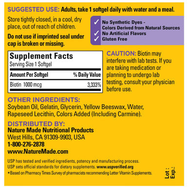 Nature Made Biotin 1000 mcg Softgels 120 ea