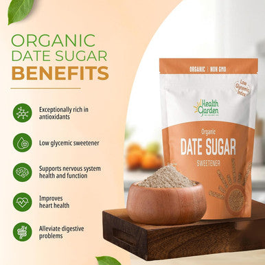 Health Garden Date Sugar (16 Oz) Organic Date Sugar Sweetener All-Natural Dried Ground Dates Rich In Vitamins And Minerals No Gluten Non-Gmo Low Glycemic Sugar Substitute (1 Lb Pack Of 1)
