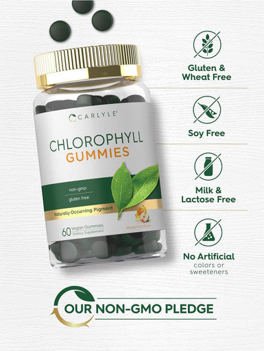 Carlyle Chlorophyll Gummies | 60 Count | Mixed Fruit Flavor | Complex Vegan Supplement | Non-GMO & Gluten