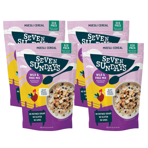 Seven Sundays Muesli Cereal, Classic Bircher Apple Cinnamon Almond, 32 Oz Bag (Pack of 4), Gluten Free, 0g Added Sugar, Enjoy Warm, Cool or as Overnight Oats
