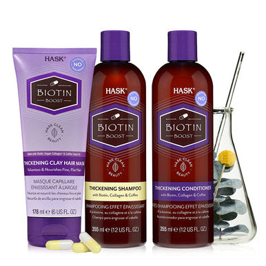 HASK Biotin Boost Clay Hair Mask and Shampoo Conditioner set for all hair types, color safe, gluten-free, sulfate-free and paraben-free