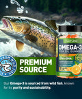 Built Nature Omega 3 Fish Oil Gummies With Epa & Dha From Wild Fish - Triple Strength Omega 3 Fish Oil Gummy, Supports Healthy Heart, Brain & Immune System, Burpless & Natural - 120 Gummies, 60 Day Supply