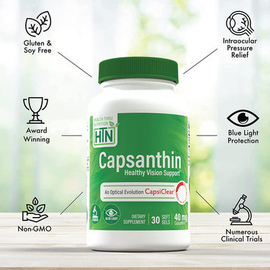 Health Thru Nutrition Capsanthin 40mg Ultimate Eye Supplement Healthy Vision Support Blue Light Protection Dry Eye Relief as CapsiClear Derived from Capsicum Annuum Pack of 30